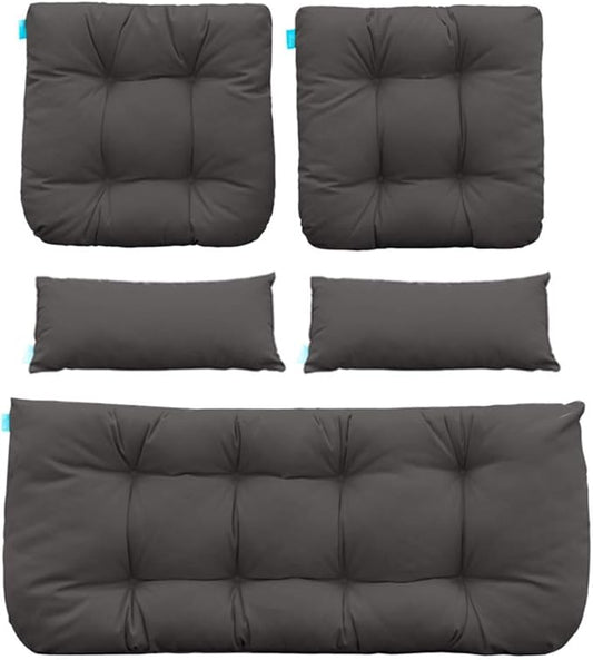 QILLOWAY Outdoor Patio Wicker Seat Cushions Group Loveseat/Two U-Shape/Two Lumbar Pillows for Patio Furniture,Wicker Loveseat,Bench,Porch,All Weather, Settee of 5 (Dark Grey)