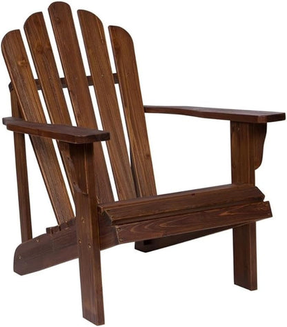 Pemberly Row Traditional Cedar Wood Patio Adirondack Chair, Brown Finish, 36" H x 35" W x 26.25" D, Contoured Seat, Ergonomic High Back, Wide Arms, Outdoor Porch or Garden Seating