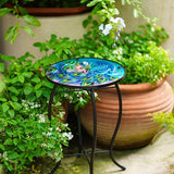 10 Inch Round Peacocks Glass Side Table, Patio Small Table, Outdoor Side Table, Outdoor Bar Table - Photo 5