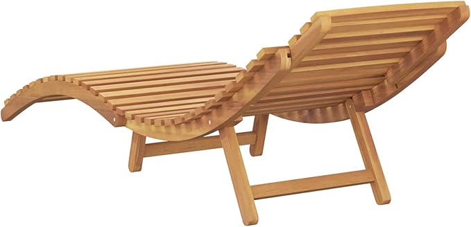 Solid Teak Wood Sun Lounger, Brown Outdoor Chaise Lounge Foldable for Patio Garden Poolside, 77.95 x 21.65 x 23.03 in Modern Teak Sunbed with 242 lb Capacity