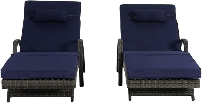 KEIKI Wicker Outdoor Chaise Lounge Chairs Set of 2 for Patio & Pool Side with 5-Level Adjustable Backrest and Cushions - Photo 7