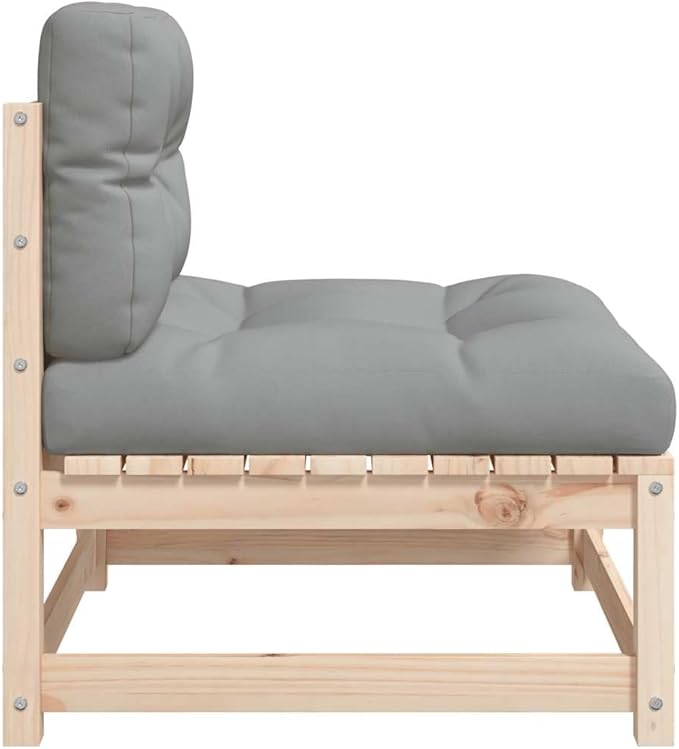 Rustic Grey Modular Garden Sofa Set Solid Pine Wood Outdoor Furniture Weather-Resistant Cushions Compact Patio Seating
