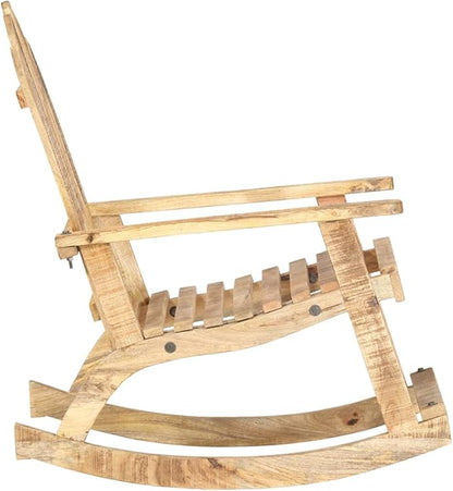 Solid Mango Wood Rocking Chair for Garden and Patio, Vintage Style Outdoor Porch Rocker, Ergonomic Relaxing Chair for Backyard, Balcony and Terrace, Brown