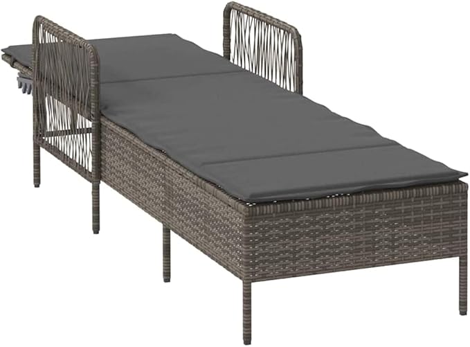 Gray Outdoor Chaise Lounge 61.8"x21.7"x36.2" Poly Rattan 242.5 lbs Capacity Adjustable Patio Pool Chair - Photo 3
