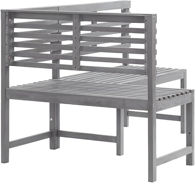 vidaXL Patio Corner Bench, Outdoor Wooden Bench for Garden Park Potting Picnic, Solid Acacia Wood, Easy Assembly, 39.4" x 55.1" x 35.8" Grey