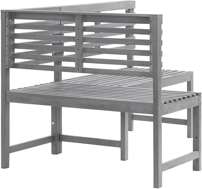 vidaXL Patio Corner Bench, Outdoor Wooden Bench for Garden Park Potting Picnic, Solid Acacia Wood, Easy Assembly, 39.4" x 55.1" x 35.8" Grey