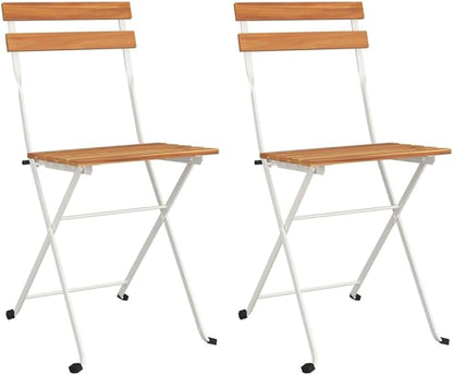 Folding Bistro Chairs 2 pcs Solid Wood Acacia and Steel Front Porch Furniture Outdoor Chair Outdoor Furniture Suitable for lawns, Pools and patios.