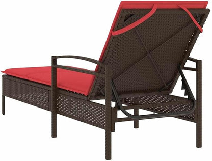 Modern Sun Lounger 1-Person Brown Poly Rattan Adjustable Reclining Outdoor Chaise Lounge with Weather-Resistant Cushion, Steel Frame Support, Easy Assembly for Patio Garden
