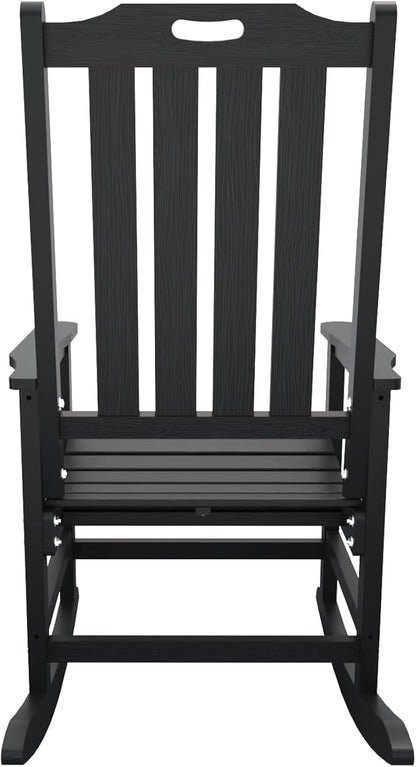 Oversized Rocking Chair Set of 2, Outdoor Rocking Chair for Adults, All Weather Resistant Porch Rocker for Lawn Garden, Black