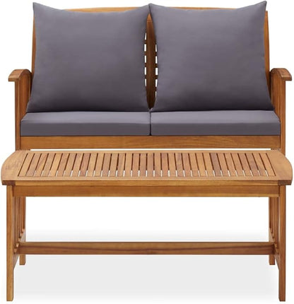 Dark Grey Solid Acacia Wood Garden Lounge Set with Oil Finish - 2-Piece Outdoor Patio Furniture Set Including Wooden Bench and Table