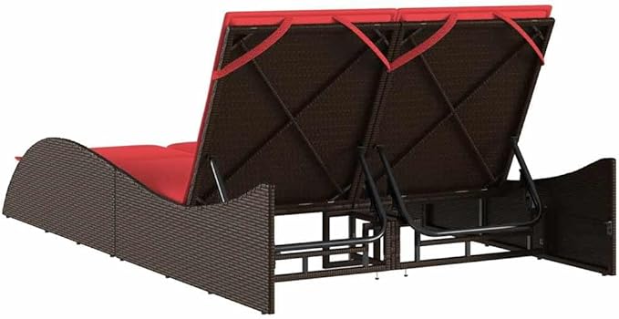 Adjustable Sun Lounger with Thick Cushions, Outdoor Chaise Lounge in Brown PE Rattan, 44.9"x80.7"x28.7" - Photo 6
