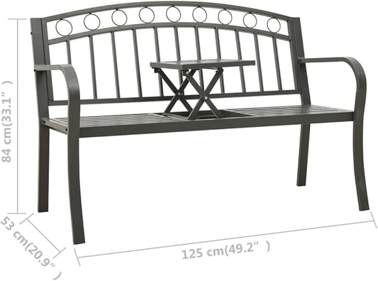 Patio Bench with a Table,Outdoor Garden Benches,Chairs with Armrests for Park, Yard, Porch, Lawn, Balcony, Backyard, Seat Furniture,49.2" Steel Gray