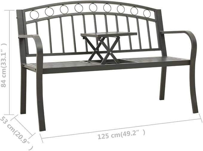 Patio Bench with a Table Garden Bench Outdoor Bench for Outdoors Porch Entryway Furniture for Yard 49.2" Steel Gray