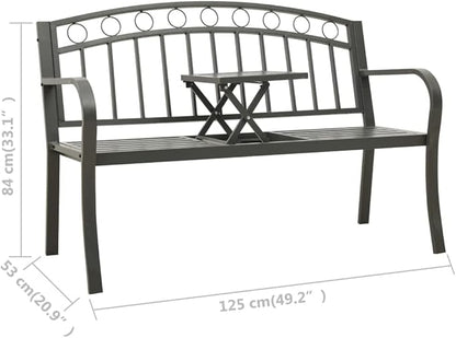 Patio Bench with a Table Garden Bench Outdoor Bench for Outdoors Porch Entryway Furniture for Yard 49.2" Steel Gray