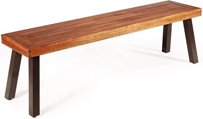 Giantex Acacia Wood Bnech, 3-Person Backless in/Outdoor Patio Dining Bench with Metal Legs for Entryway, Balcony, Porch, Backyard, Garden and Poolside (1, 60" W)