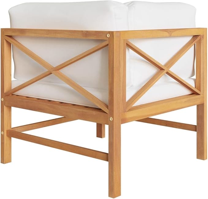 2-Seater Outdoor Bench with Cream Cushions, Solid Teak Wood Garden Seat, Modern Patio Furniture for Balcony - Photo 5