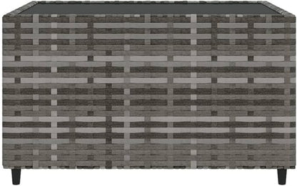 Square Garden Coffee Table with Grey Poly Rattan and Tempered Glass Top for Outdoor Patio Balcony Rattan Glass Furniture