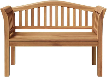 Solid Teak Wood Garden Bench 47.24 x 21.06 x 33.46 in Brown with Carved Armrests and Robust Square Legs for Outdoor Patio Terrace Seating Furniture