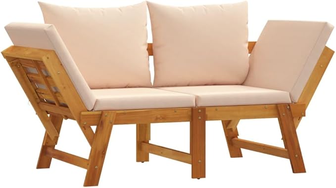 2-Seater Garden Bench with Beige Cushions, Solid Acacia Wood Outdoor Furniture - Photo 3