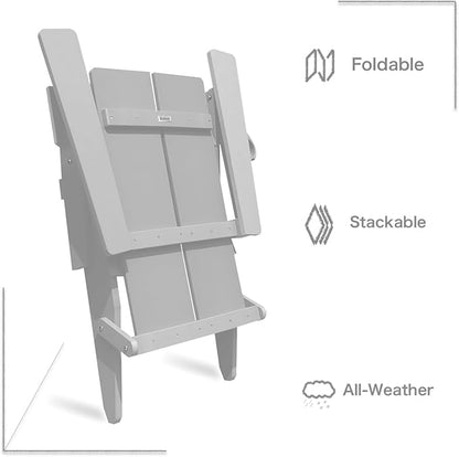 Modern Folding Adirondack Chair, All-Weather HIPS Plastic Outdoor Lounge with Cup Holder, Stackable Resin Patio Chair for Fire Pit, Garden, Deck & Backyard Seating (Gray)