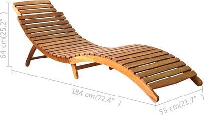 Solid Acacia Wood Sun Lounger Chair, Foldable Outdoor Patio Furniture for Garden Balcony, Brown Weather-Resistant Sunbed with 242.5 lbs Capacity, 21.65 x 72.44 x 25.20 in Relaxing Recliner
