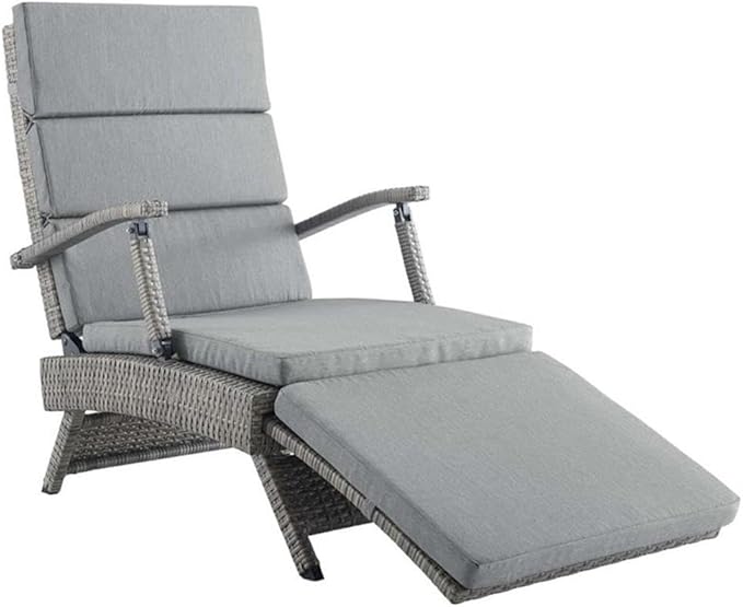 Modway Envisage Outdoor Patio Wicker Rattan Chaise Lounge in Light Gray Gray