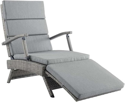Modway Envisage Outdoor Patio Wicker Rattan Chaise Lounge in Light Gray Gray