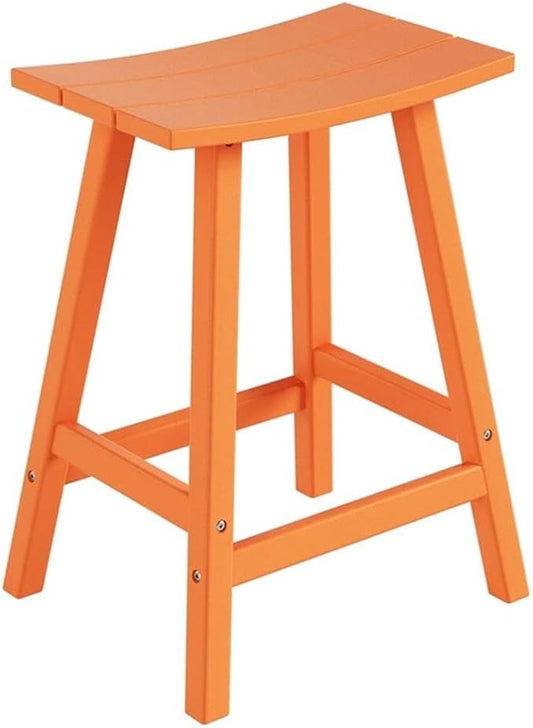 Costaelm 24" Height Outdoor Bar Stools, All-Weather Bar Stools, Adirondack Poly Patio Bar Stool for Patio, Deck, Kitchen Counter and Garden, Orange
