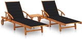 2-Piece Sun Lounger Set with Foldable Table and Cushions Solid Acacia Wood Outdoor Lounge Chairs Adjustable Recliner - Photo 1