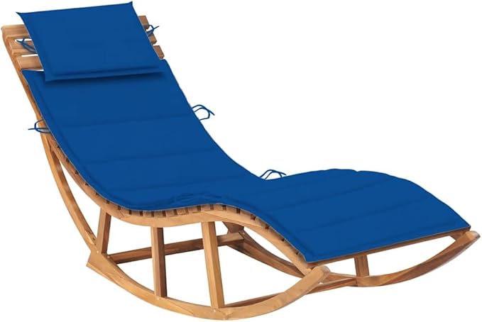 vidaXL Solid Teak Wood Rocking Sun Lounger with Royal Blue Cushion – Stylish Outdoor Furniture for Garden, Pool, Patio, Balcony – Weather-Resistant and Long Lasting, Dimensions: 23.6 x 70.9 x 28