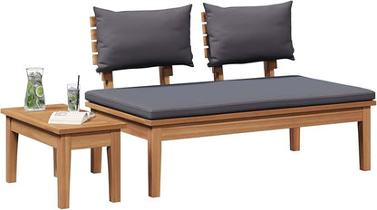 Modern Outdoor Teak Wood Garden Bench Set 2 pcs Grey and Brown Rectangular Patio Furniture with Solid Construction and Sleek Design for Durable Seating