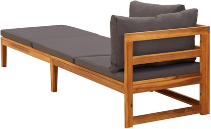 Sun Lounger with 1 Armrest,Lounge Chair Wooden,Sun Chair,Long Chairs for Outside,Pool Chaise Lounge Chair,Modern Patio Furniture,for Patio,Porch,Deck,Dark Gray Solid Acacia Wood
