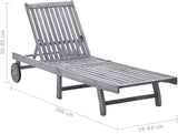Adjustable Sun Lounger with Cushion, Solid Acacia Wood Outdoor Chaise Lounge, Gray Patio Furniture for Garden, Poolside - Photo 2