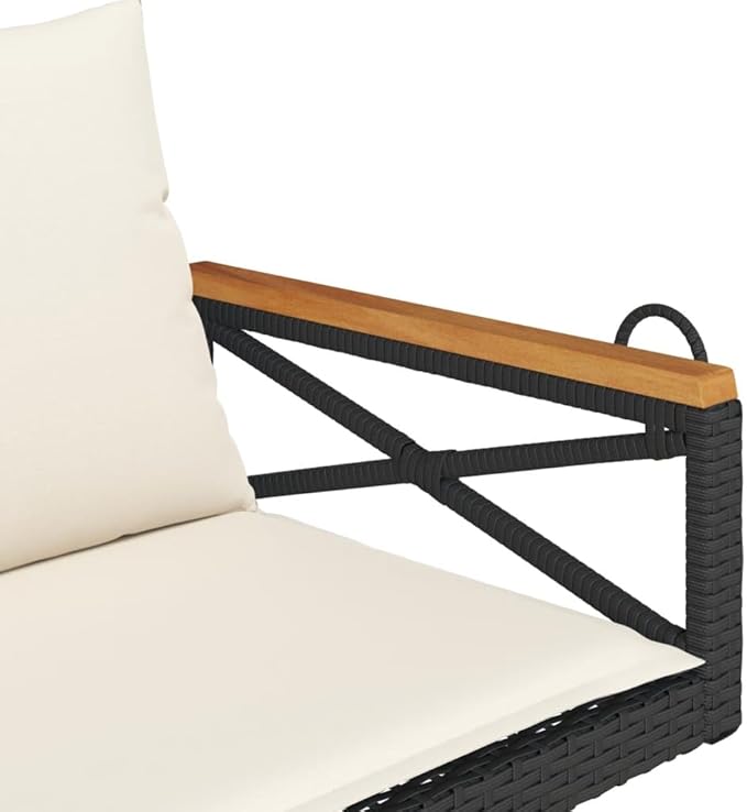 Outdoor Swing Bench with Removable Cushions, Black and Cream White Poly Rattan Patio Furniture for Garden, Balcony - Photo 7