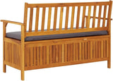 Rustic Solid Acacia Wood Storage Bench with Dark Grey Seat Cushion and Natural Wood Finish for Indoor Outdoor Use - Photo 4