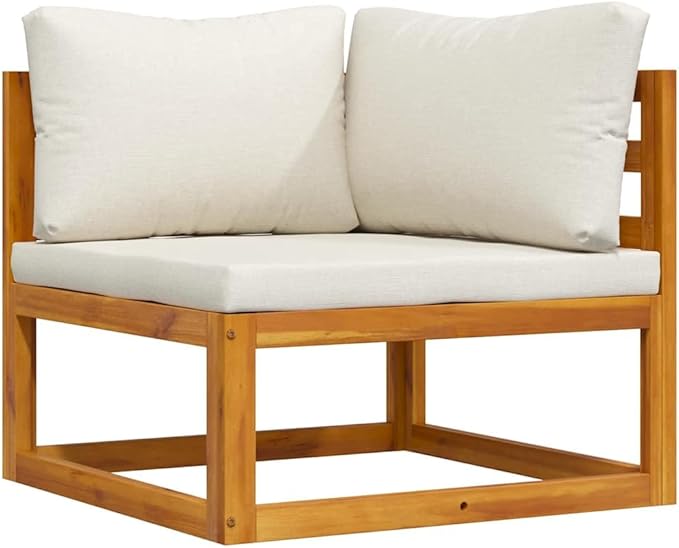vidaXL Outdoor Solid Acacia Wood Sectional Corner Sofa with Cream White Cushions, Customizable Configurations - Photo 1
