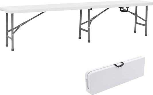 BTExpert 6 feet Plastic Folding Bench Indoor Outdoor Portable Picnic Party Garden Dining Seat Camping Soccer Multipurpose Activities w/Handle UV Waterproof Steel Frame Stackable FoldnHalf