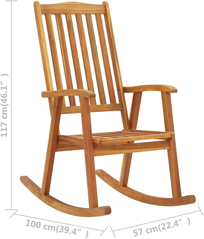 Wooden Rocking Chair for Porch, Solid Acacia Wood Large Rocker with Comfortable Seat Cushion, Vintage Style Outdoor Patio Chair for Garden, Balcony, Indoor Living Room