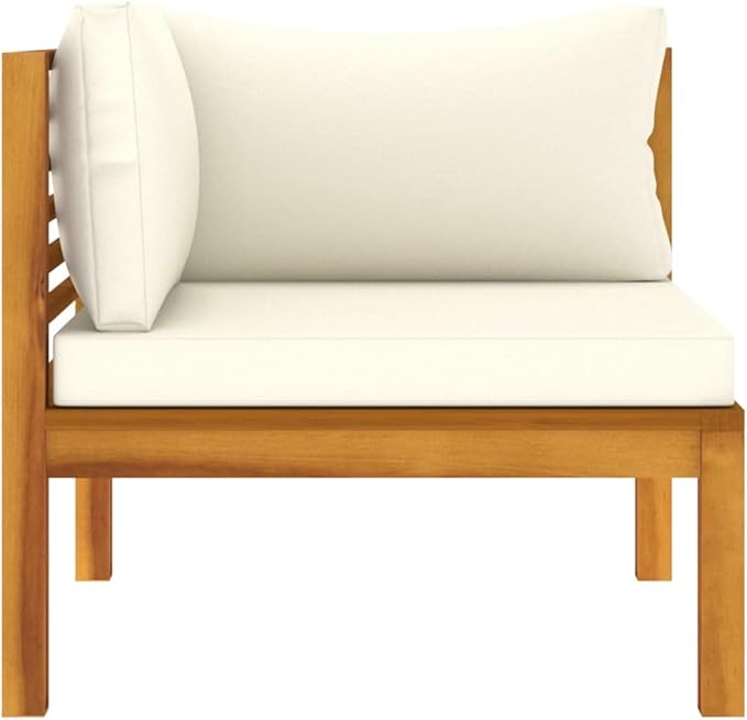 vidaXL Corner Sofa Cream White Solid Acacia Wood, 100% Polyester Sturdy - Photo 4