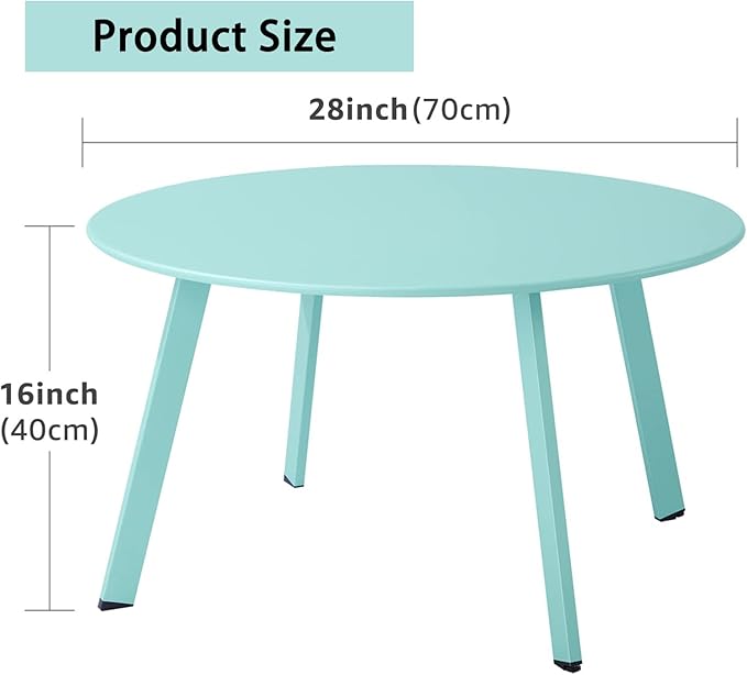 Patio Coffee Table - Metal Steel Outdoor Round Table Weather Resistant Anti-Rust Outdoor Table (Green) - Photo 3