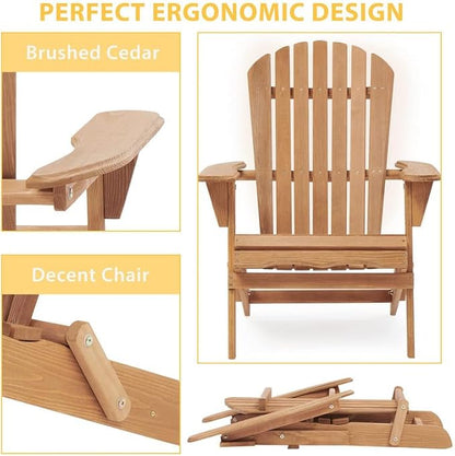 Premium Folding Adirondack Chairs Set of 2 - Solid Cedar Wood Outdoor Lounge Chairs with Embossed Wood Grain, Weather Resistant Patio Furniture for Garden, Poolside, Fire Pit & Backyard