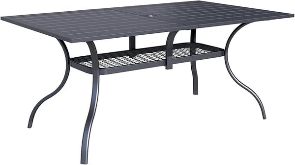 Incbruce Patio Dining Table, 60" x 37" Rectangle Metal Steel Slat Table, with 1.57" Umbrella Hole, for Backyards - Photo 1