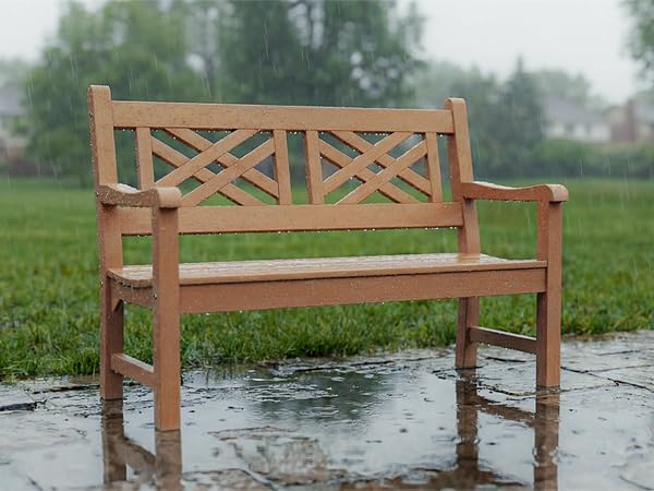Psilvam 49''W All-Weather Poly Lumber Outdoor Bench – 2- Person Garden Bench with Decorative Backrest & Curved Armrests - Photo 8