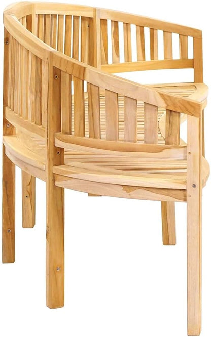 Natural Teak Solid Wood Large Durable Garden Bench with Elegant Banana Shape, Comfortable Ergonomic Seating for Outdoor and Indoor Use, Weather Resistant Furniture for Patio