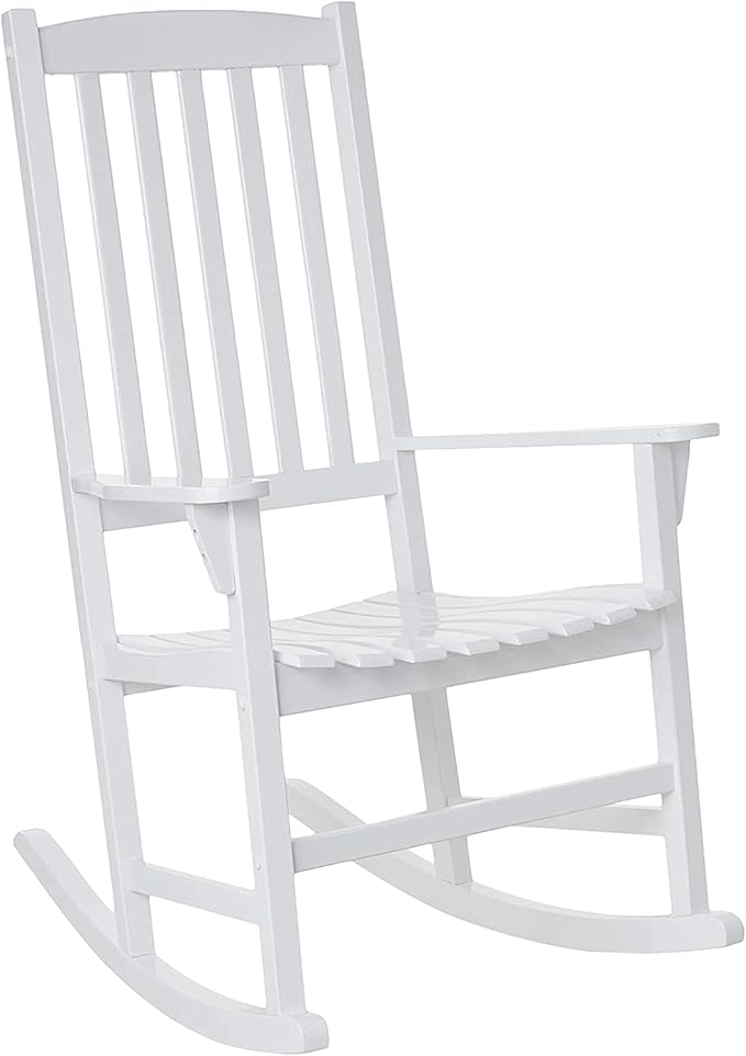 Cambridge Casual Bentley Solid Wood Porch Rocking Chair, White – Outdoor Wooden Rocker for Patio, Front Porch, Comfortable Contoured Seat
