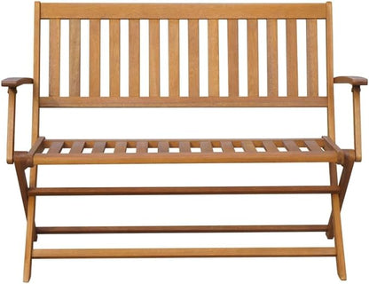 Foldable Outdoor Bench, 2-Person Foldable Patio Acacia Wood Garden Bench with Backrest and Armrests for Garden, Porch, Park, Balcony,-103