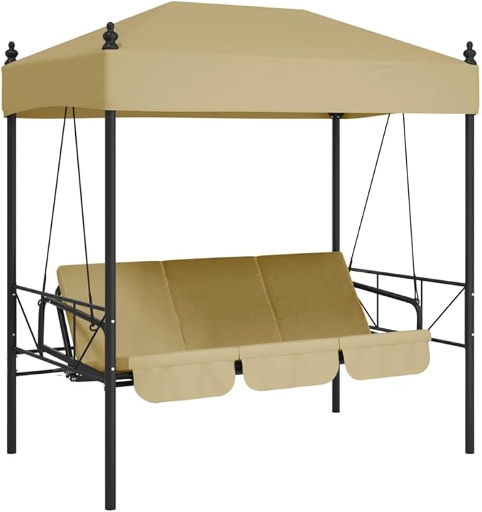 3-Person Convertible Garden Swing Bench, Outdoor Patio Porch Swing Bed with Canopy, Heavy-Duty Powder-Coated Steel Frame - Photo 2