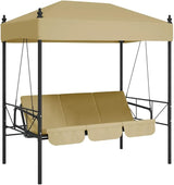 3-Person Convertible Garden Swing Bench, Outdoor Patio Porch Swing Bed with Canopy, Heavy-Duty Powder-Coated Steel Frame - Photo 2