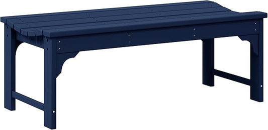WO Home Furniture Outdoor 46" Backless HDPE Adirondack Bench, Poly Lumber Seat for Patio, Backyard, Balcony, All Weather Resistant with UV Protection, Navy Blue