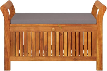Garden Benches,Ergonomically Designed Outdoor Benches,All Weather Patio Chair,for Porch Lawn Backyard Park,Patio Storage Bench with Cushion 35.8" Solid Wood Acacia